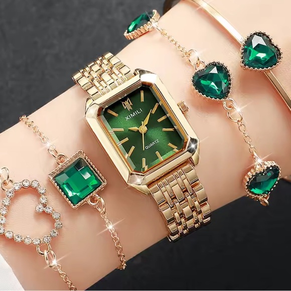 Anthropologie Accessories - Panthere Square steel Gold and Green Women's Watch